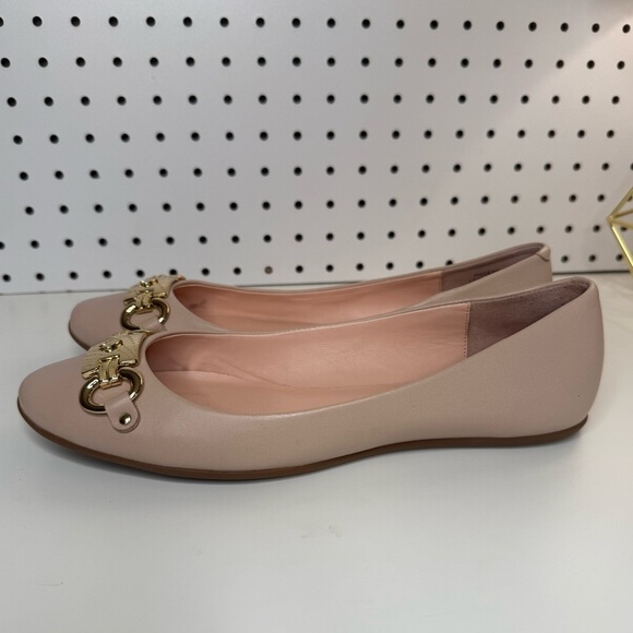 Kate Spade Phoebe Blush Pink Leather Flats with Gold Buckle Preppy Size 9.5M - Picture 7 of 16